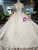 Champagne Ball Gown High Neck Short Sleeve Wedding Dress With Beading