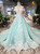 Green Tulle Appliques Off the Shoulder Beading Wedding Dress
