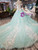 Green Tulle Appliques Off the Shoulder Beading Wedding Dress