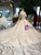 Champagne Tulle Sequins Off the Shoulder Wedding Dress With Beading With Train