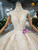 Luxury Champagne Ball Gown Tulle Appliques High Neck Cap Sleeve Wedding Dress With Long Train