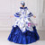 Blue White Ball Gown Puff Sleeve Print Drama Show Vintage Gown Dress