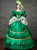 Green Ball Gown Satin Puff Sleeve Drama Show Vintage Gown Dress