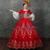 Red Ball Gown Square Puff Sleeve Print Drama Show Vintage Gown Dress