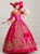 Red Fuchsia Satin V-neck Puff Sleeve Appliques Vintage Gown Dress Theatre Clothing