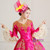 Red Fuchsia Satin V-neck Puff Sleeve Appliques Vintage Gown Dress Theatre Clothing