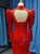 Red Mermaid Lace High Neck Long Sleeve Backless Haute Couture Prom Dress