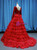 Red Ball Gown Tulle Velvet Long Sleeve V-neck Haute Couture Prom Dress