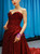 Burgundy Sequins Sweetheart Pleats Prom Dress With Long Train