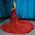 Burgundy Sequins Sweetheart Pleats Prom Dress With Long Train