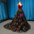 Burgundy Velvet Black Tulle Embroidery V-neck Backless Haute Couture Prom Dress