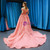 Pink Ball Gown Tulle Off the Shoulder Appliques Prom Dress With Train