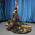 Black And Gold Sequins V-neck Backless Prom Dress With Train