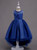 In Stock:Ship in 48 Hours Blue Hi Lo Satin Appliques Girl Dress