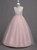 In Stock:Ship in 48 Hours Pink Tulle Appliques Long Flower Girl Dress