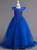 In Stock:Ship in 48 Hours Blue Tulle Appliques Scoop Neck Flower Girl Dress