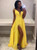 A-Line Spaghetti Straps Yellow V-Neck Chiffon Pleats Long Prom Dress