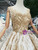 Champagne Gold Sequins V-neck Appliques Beading Wedding Dress