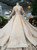 Luxury Champagne Tulle Appliques Long Sleeve Beading Weddign Dress With Removable Train