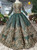 Green Ball Gown Sequins Long Sleeve Backless Beading Formal Dress