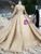 High Neck Long Sleeve Sequins High Neck Beading Champagne Wedding Dress