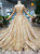Champagne Gold Sequins Tulle Off the Shoulder Short Sleeve Wedding Dress