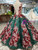 Green Ball Gown Sequins Red Embroidery Appliques V-neck Formal Dress
