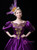 Purple Satin Half Sleeve Lace Appliques Drama Show Vintage Gown Dress