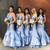 Blue Mermaid Halter Satin Floor-Length Keyhole Bridesmaid Dress