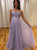 A-Line Purple Tulle Spaghetti Straps Appliques Prom Dress