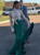 Green Mermaid Satin High Neck Long Sleeve Appliques Prom Dress