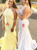 Yellow Mermaid Lace Spaghetti Straps Backless Prom Dress
