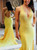 Yellow Mermaid Satin V-neck Backless Prom Dress With Beadins