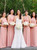 A-Line Halter Floor-Length Pink Chiffon Bridesmaid Dress