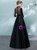 In Stock:Ship in 48 Hours Black Satin Long Sleeve Prom Dress With Belt