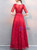 In Stock:Ship in 48 Hours Red lace Short Sleeve Prom Dress With Belt