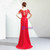 In Stock:Ship in 48 Hours Red Mermaid Satin Bateau Backless Prom Dress