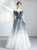 In Stock:Ship in 48 Hours Blue Tulle Appliques Puff Sleeve Prom Dress