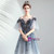 In Stock:Ship in 48 Hours Blue Tulle Appliques Puff Sleeve Prom Dress