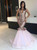 Sexy Pink Mermaid Tulle Sleeveless Sequins Long Prom Dress