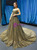 A-Line Gold Tulle Sweetheart Pleats Prom Dress With Pearls