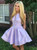A-Line Jewel Lavender Floral Homecoming Dress with Pockets