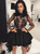 Black Satin Appliques Long Sleeve Mini Homecoming Dress