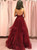 A-Line Burgundy Tulle Spaghetti Straps Sequins Prom Dress