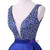 A-Line Black V-neck Backless Satin Beading Sequins Homecoming Dress