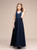 A-Line Chiffon Lace Navy Blue V-neck Backless Flower Girl Dresses