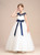 A-Line White Tulle Blue Appliques Flower Girl Dress With Sash