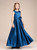 A-Line Blue Satin Long Ankle Length Flower Girl Dress