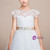 White Tulle Lace Short Flower Girl Dress With Sash