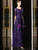 A-Line Purple Sequins Tulle V-neck Half Sleeve Mother Of The Bride Dress